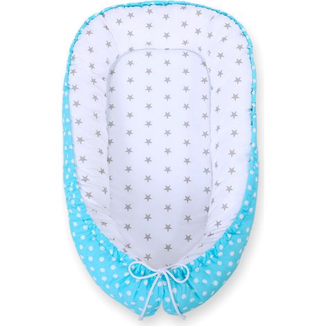 Coccolone per neonati, double-face, box, fasciatoio, Premium BOBONO - stelle/punti grigi su turchese (1/5)