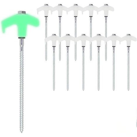 Set mit 12 stabilen Zeltheringen, Schraub-Zeltnägeln, Bohr-Zeltnägeln, robusten Camping-Bodenheringen, rostfrei, 25 cm Camping-Heringe (weiß)