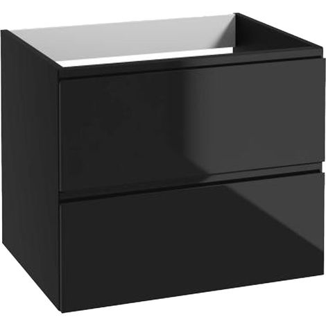 Badezimmer-Wandregal – Hochglanzschwarz – 60 x 46 cm – 2 Schubladen – MDF