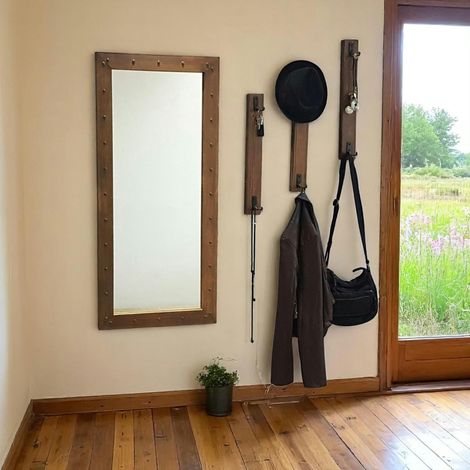 Vestiaire mural avec miroir - 3 portemanteaux en bois HILO (1/4)