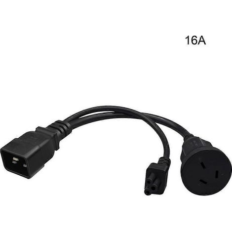 Câble convertisseur d'alimentation IEC320-C20 mâle vers IEC320-C5 femelle + AU, noir 16A (1/4)