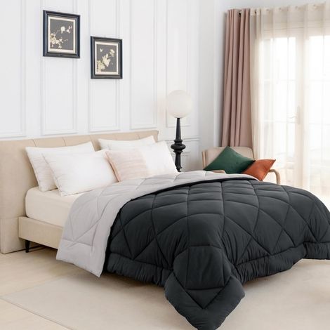 Couette sans Housse de Couette King Size 10,5 Tog - 230 x 220 cm - Réversible avec languettes d'angle, Lavable en Machine - pour Toutes Les Saisons - Gris foncé et Gris Clair (1/5)