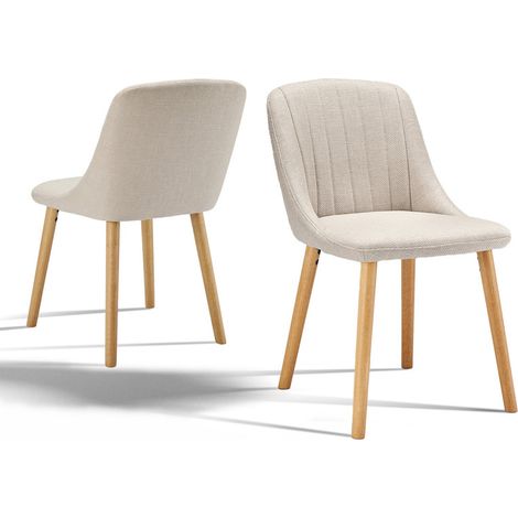 Upholstered Modern dining chairs with ergonomic backrests and wooden legs, Style and comfort combined - Set of 2 - Beige