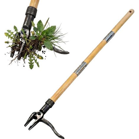 désherbeur long manche 110 cm, pédale, bambou, fer, arrache-pissenlits, naturel/gris (1/5)