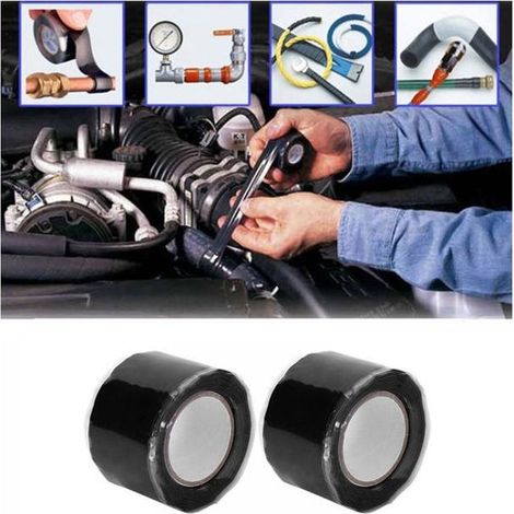 2 rouleaux Ruban Silicone Noir Auto-Fusion, Étanche, Réparation Tuyau, Fuite, Fil Électrique, Plombier, Haute Température (1/5)