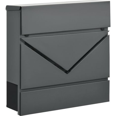 Boîte aux lettres en acier avec couvercle gris et serrure, avec 2 trous d'évacuation inférieurs (1/5)