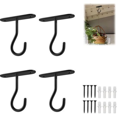 Set da 4 pezzi - Ganci da parete - Ganci per appendere - Supporti per piante da interno - Finitura opaca - 7,05  6,2 cm - Viti incluse - Nero - Adatti per appendere lanterne, barattoli per alimenti, c