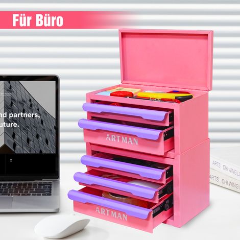 Boîte de rangement bureau en forme de tiroir, organiseur pour poste de travail, étagère à fournitures, armoire à cosmétiques – rose lilas, 2+3 niveaux (1/5)