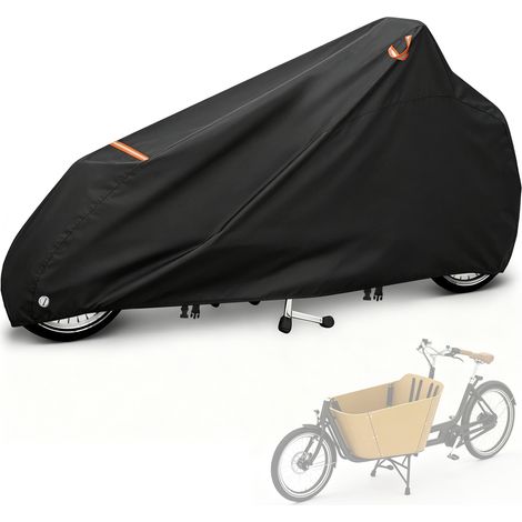 Housse pour vélo cargo, tissu Oxford 420D, étanche, résistante aux déchirures et anti-UV, housse de protection pour vélo cargo à une roue avant, housse longue pliable pour vélo avec bandes réfléchissa (1/5)