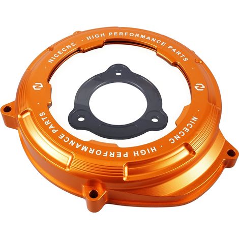 Tapa del embrague del motor, diseño transparente, aluminio resistente, color naranja. (1/2)