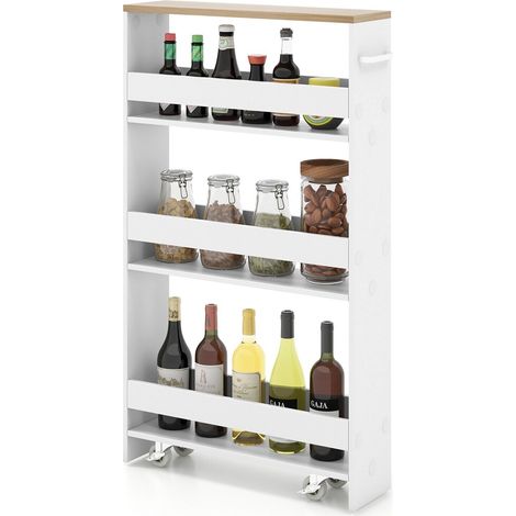3-tier Slim Storage Cart Narrow Rolling Kitchen Serving Cart w/ Open Shelves (1/5)