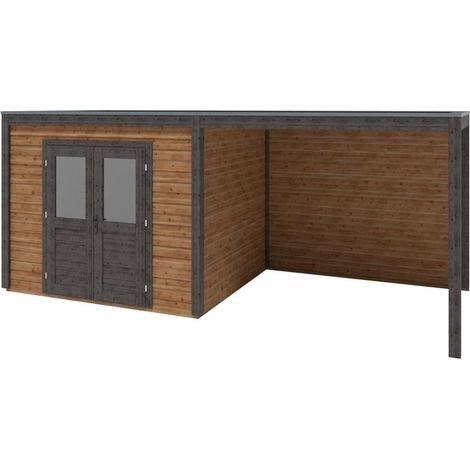 Abri de jardin en bois Sora 6.06x2.59m - 15.7m2 - Ep. 28mm - Traité (1/3)