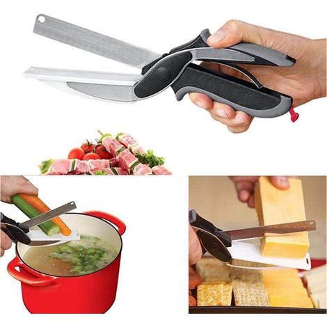 Ciseaux 2-en-1 coupe-légumes multifonction, planche à découper intégrée pour cuisine. (1/5)