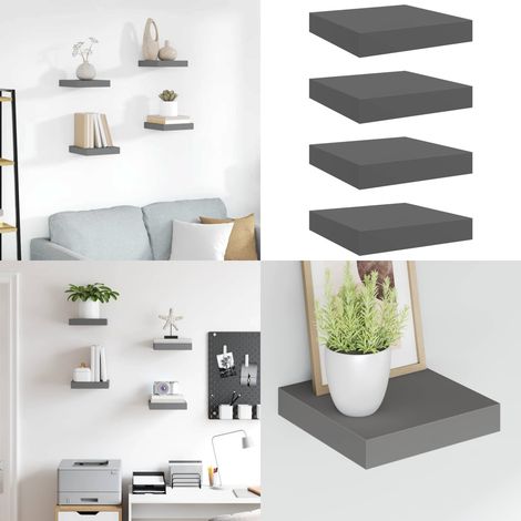 Schweberegale 4 Stk. Hochglanz-Grau 23x23,5x3,8 cm MDF - Schweberegale - Wandregale - Regalset - Wohnwanddeko - Dekorationsideen - Home & Living (1/5)