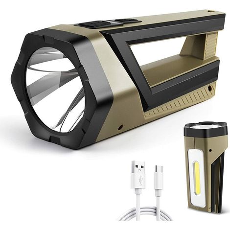 Lampe Torche LED Ultra Puissante, Lampe Torche Rechargeable Étanche 7200mAh 1500 Lumens Lampe Torche Puissante 8 Modes Lampe de Poche de Camping Portable (1/5)