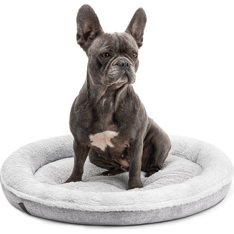 lionto Rundes Hundebett Hundekissen Hundesofa Katzenbett Donut (M) 65 cm, Grau (1/5)