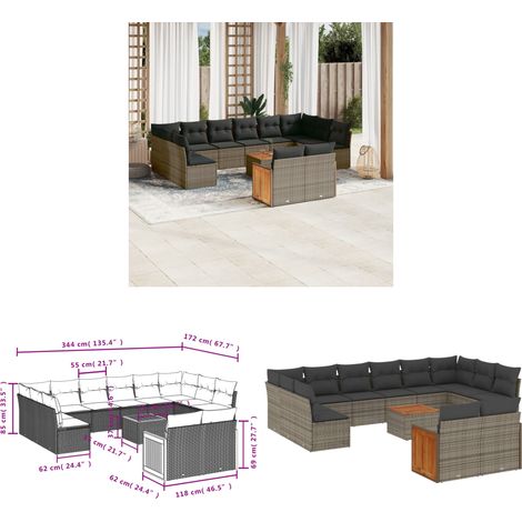 13-tlg. Garten-Sofagarnitur mit Kissen Grau Poly Rattan - Gartenmöbel Set - PE-Rattan Möbel - Outdoor Lounge - Esstisch - Sofasatz - Home & Living (1/3)