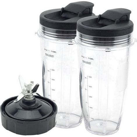 Ersatzteile für Ninja-Mixer: 710-ml-Behälter mit 7-Klingen-Design und luftdichtem Deckel, kompatibel mit den Nutri Ninja Modellen BL480, BL482, BL642, NN102 und BL682 (2 Behälter, 2 Deckel, 1 (1/5)