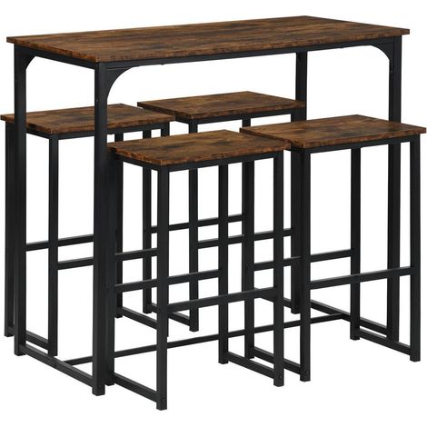 Bartisch Set mit 4 Hockern, Industriestil, Vintage-Braun (1/5)