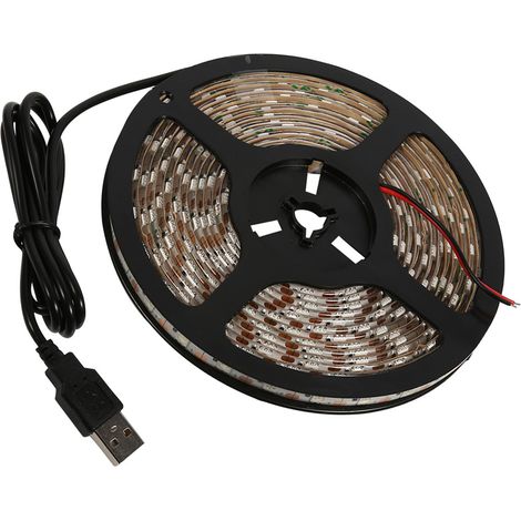 Bande LED 5050 étanche, 5 m, alimentation USB 5 V, pour décoration, rétroéclairage TV (blanc chaud) (1/5)