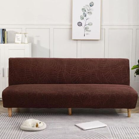 Jacquard Stretch Sofa Cover, Waterproof Sofa Bed Cover, Universal Armless Sofa Cover, Non-Slip Sofa Cover (160-190cm, Coffee) (1/5)