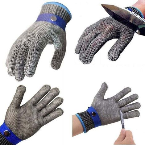 Gant de Boucher en Cotte de Maille en Acier Inoxydable Résistant à la Coupe Niveau 5 Bleu Haute Performance Taille XL (1/3)