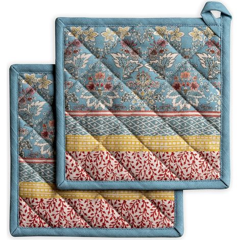 Lot de 2 maniques 100% Coton résistant à la Chaleur, 20 cm x 20 cm, avec Une poignée, pour Manipuler Les Plats Chauds et Cuisiner au Printemps-été (Marquise) (1/5)