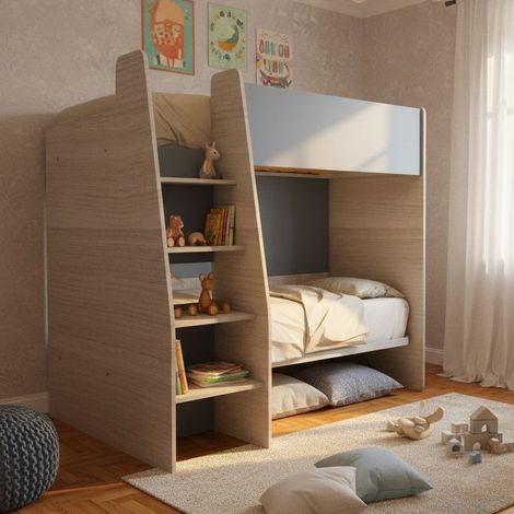 Letto a castello salvaspazio con scaletta frontale - Montaggio facile - Rovere Rock e Avio