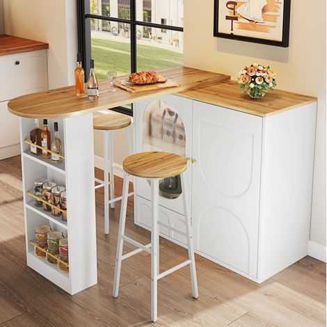 Barra de cocina 138x39x105 cm MDF y metal blanco, con almacenamiento integrado – MEUBLIV (1/5)