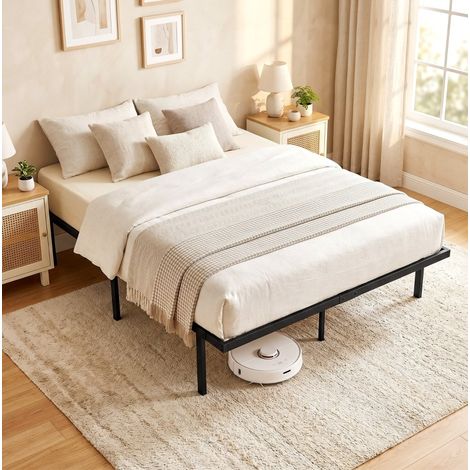 Cadre de lit 140x200 cm noir en métal – rangement sous le lit, sans matelas (1/5)