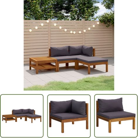 The Living Store Salon de jardin 4 pcs avec coussin Bois d'acacia solide - Mobilier De Jardin - Salon De Jardin - Set De Salon - Meubles De Jardin - Acacia (1/5)