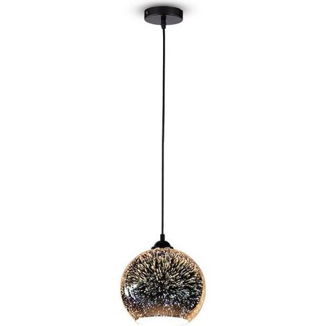 V-TAC VT-7206 Kronleuchter-Lampenfassung 1 m Glas 3D-Spiegel-Chrom-Effekt 1xE27 Ф200 mm – SKU 40121 (1/4)