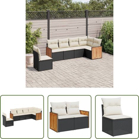 Gartensessel - 6-tlg. Garten-Sofagarnitur mit Kissen Schwarz Poly Rattan (1/5)