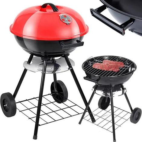 Bc-elec - JY-019 Barbecue à charbon 42.5cm avec couvercle verrouillable et roues – Grill compact en acier émaillé, idéal jardin & terrasse