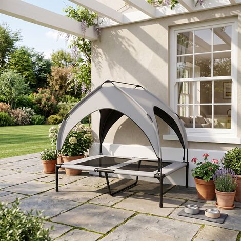 Lit pour chien chat sur pieds grand confort velum anti-UV oxford sac de transport inclus 91 x 76 x 85 cm gris (1/5)