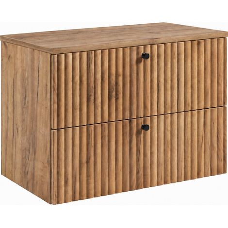Meuble de salle de bain suspendu avec plan 80, chêne craft doré + plan chêne craft, poignées en trois couleurs, 80 x 46 x 58,6 cm (1/5)