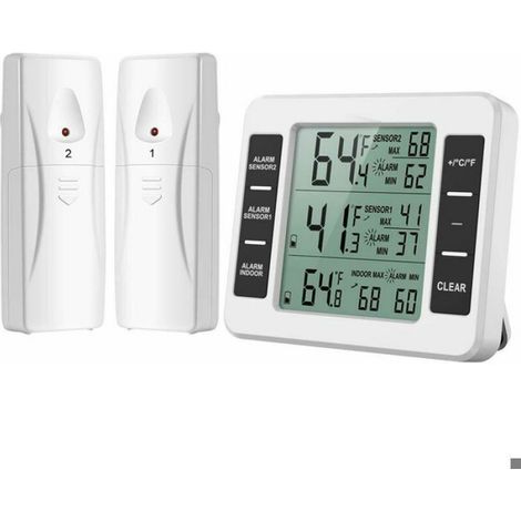 1 Thermomètre Numérique LCD, 2 Capteurs, Alarme Min/Max, Plage -40 à 60°C, Réfrigérateur Congélateur (1/2)