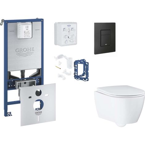 Grohe Rapid SLX - Set bâti-support, cuvette, abattant SoftClose et plaque de déclenchement Even et kit pour insertion de tablette, phantom black SANI11BB5131 (1/5)