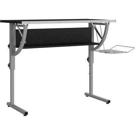 Scrivania Tavolo da ufficio Nera e Grigia 110x53x(58-87) cm Multistrato e Acciaio (1/5)