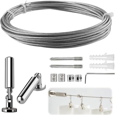 Corde à linge murale de 5 m, fil de rideau en acier inoxydable, câble de rideau, pour rideau, fil de tension, rideaux de douche (1/5)