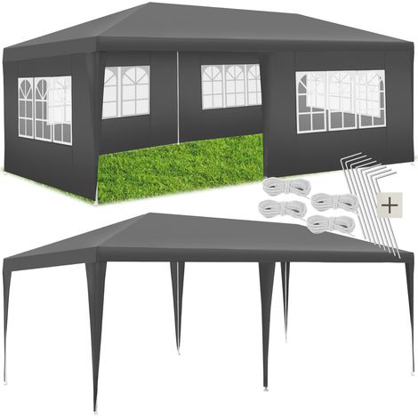 Pavillon imperméable 6x3 m avec 5 parties latérales amovibles gris (1/5)