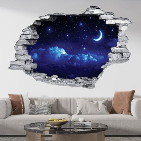 Stickers Trompe l'oeil trou dans le mur - Ciel Nuit - 30 x 45 cm - Pierres grises (1/5)