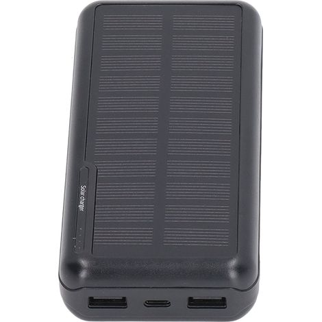 Batterie externe solaire 30 000 mAh, chargeur de téléphone portable d'urgence grande capacité pour l'extérieur, charge rapide, entièrement noire (1/5)