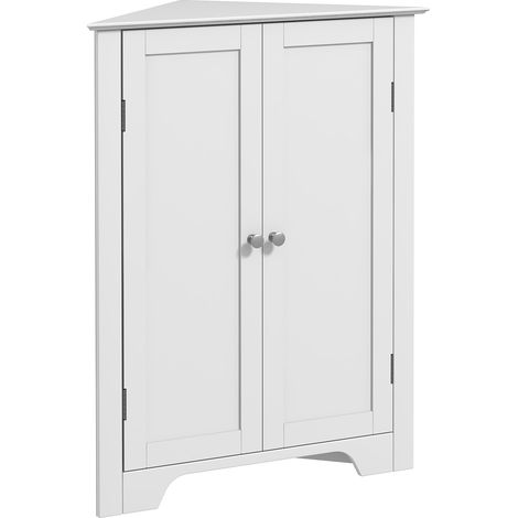 kleankin Corner Bathroom Cabinet, Recessed Doors and Adjustable Shelf, White (1/5)
