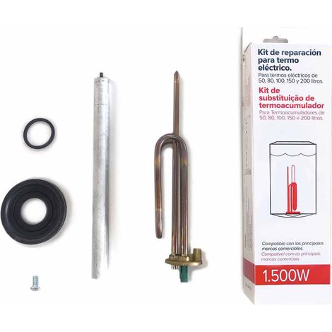 Kit de Recambios para Termos Eléctricos, Resistencia Curva + Ánodo de Magnesio + Junta de Goma + Tornillo de fijación