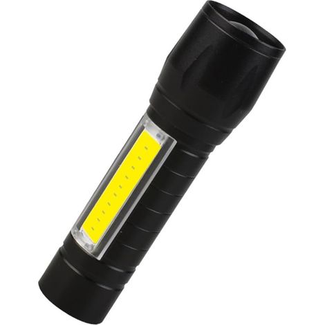 Mini torcia in alluminio ricaricabile tramite USB da 3W con luce COB laterale e messa a fuoco per campeggio. (1/5)