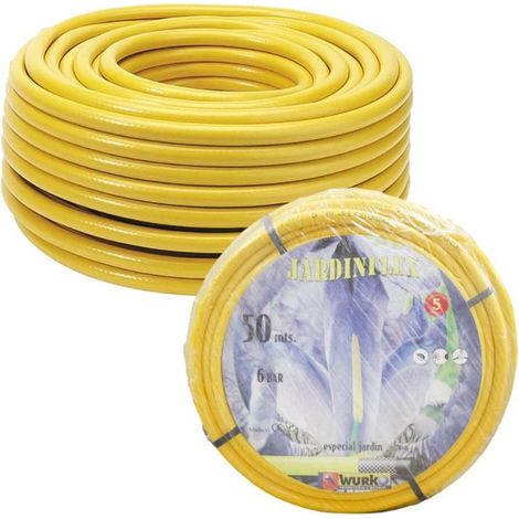 WURKO manguera amarilla 15 mm c/malla 8 bar rollo 50 m , Manguera amarilla jardín con malla 15mmPVC y poliéster15 mm diámetroAmarilla6 kg6 bar presión-1 rollo 5 (1/2)