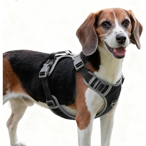 Harnais Chien,Anti Traction pour Chien,Réfléchissant,avec Poignée Rembourrée Contrôl,2 Anneaux Métal,Harnais pour Petit Moyen et Grand (1/5)
