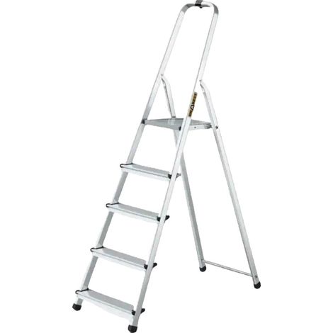 Escalera plegable, altura 2,97 m, 5 peldaños, capacidad de carga 125 kg, grosor plegada 12 cm, diseño antideslizante. (1/5)