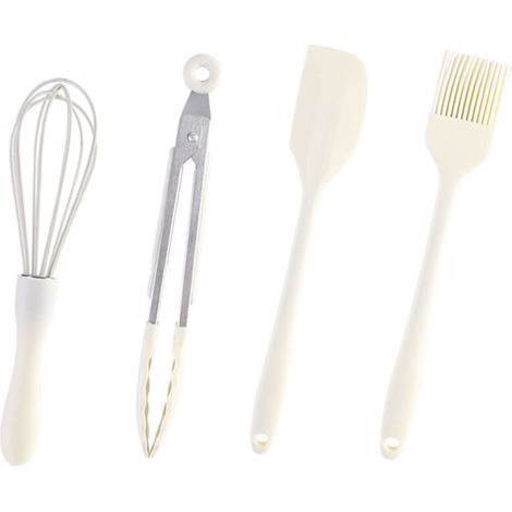 Set da 4 pezzi in silicone per impastare e cuocere al forno – Include frusta, pinza per alimenti, raschietto e pennello, resistente al calore e lavabile in lavastoviglie - Crezuo